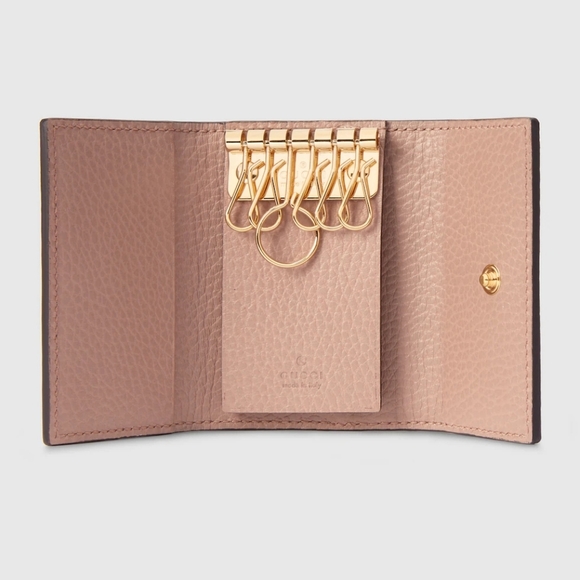 GUCCI GG MARMONT BI-COLOR KEYCASE BLUSH LEATHER & BEIGE MONOGRAM SUPREME CANVAS - Picture 14 of 14